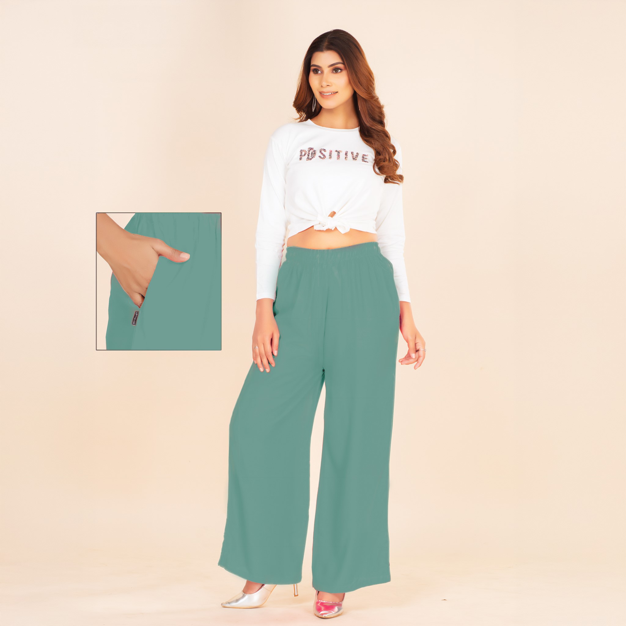 Picture of Sea Green Wide-Leg Palazzo with Pocket